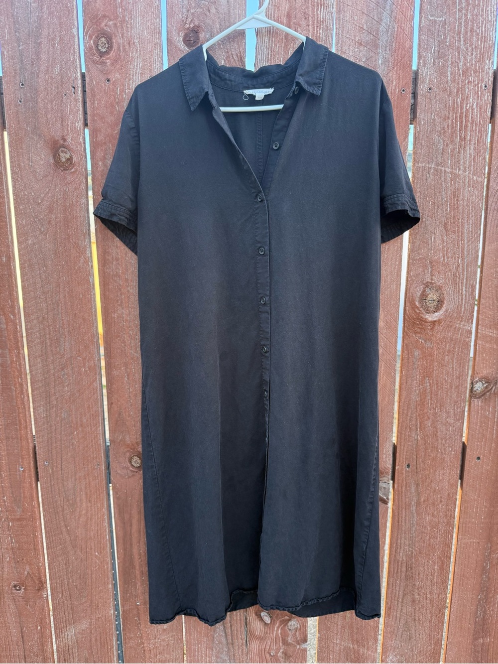 Eileen Fisher Black Linen Button Up Shirt Dress Size M